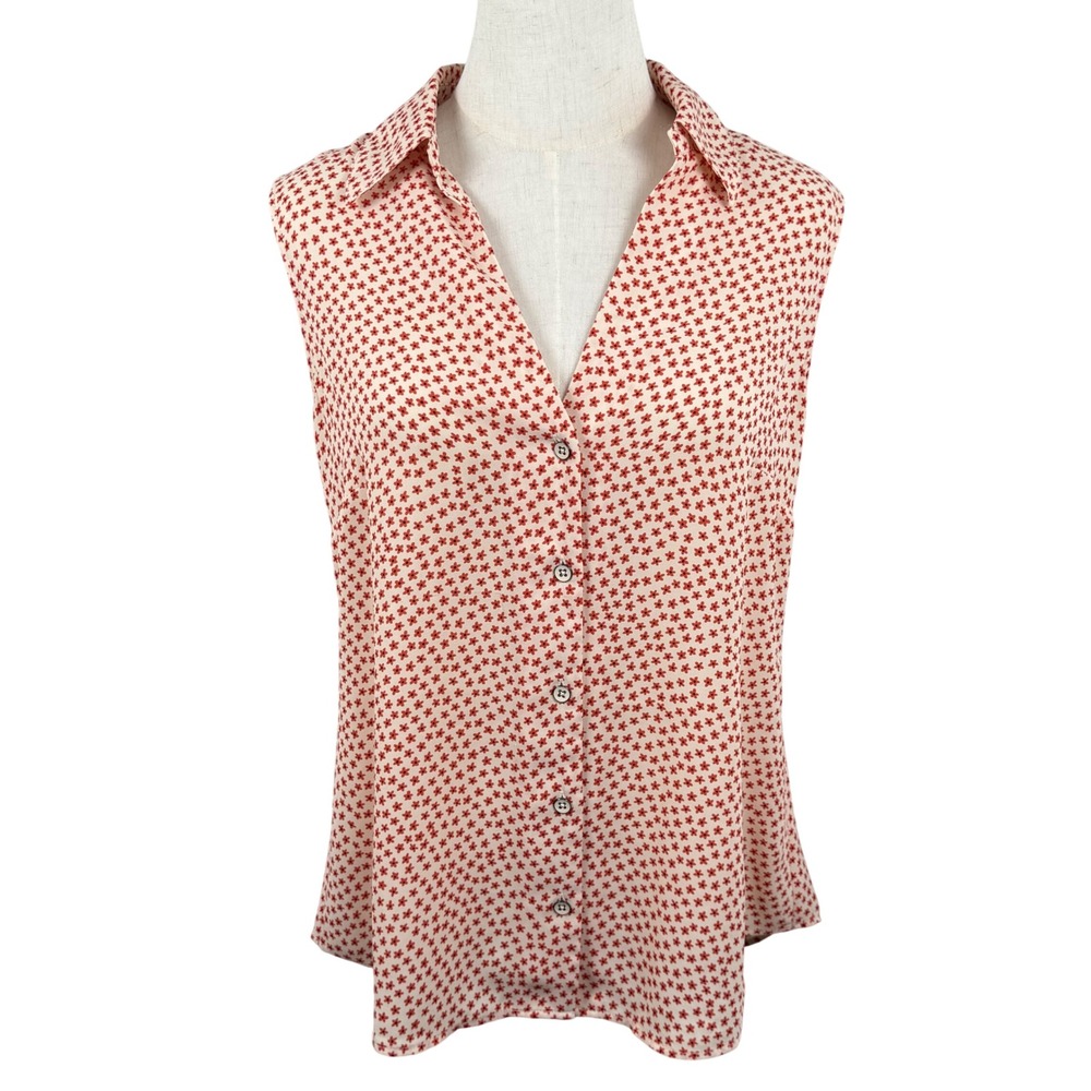 Cabi Blossom Blouse S Sleeveless Cream Red Floral Office Summer Classic 3982 EUC